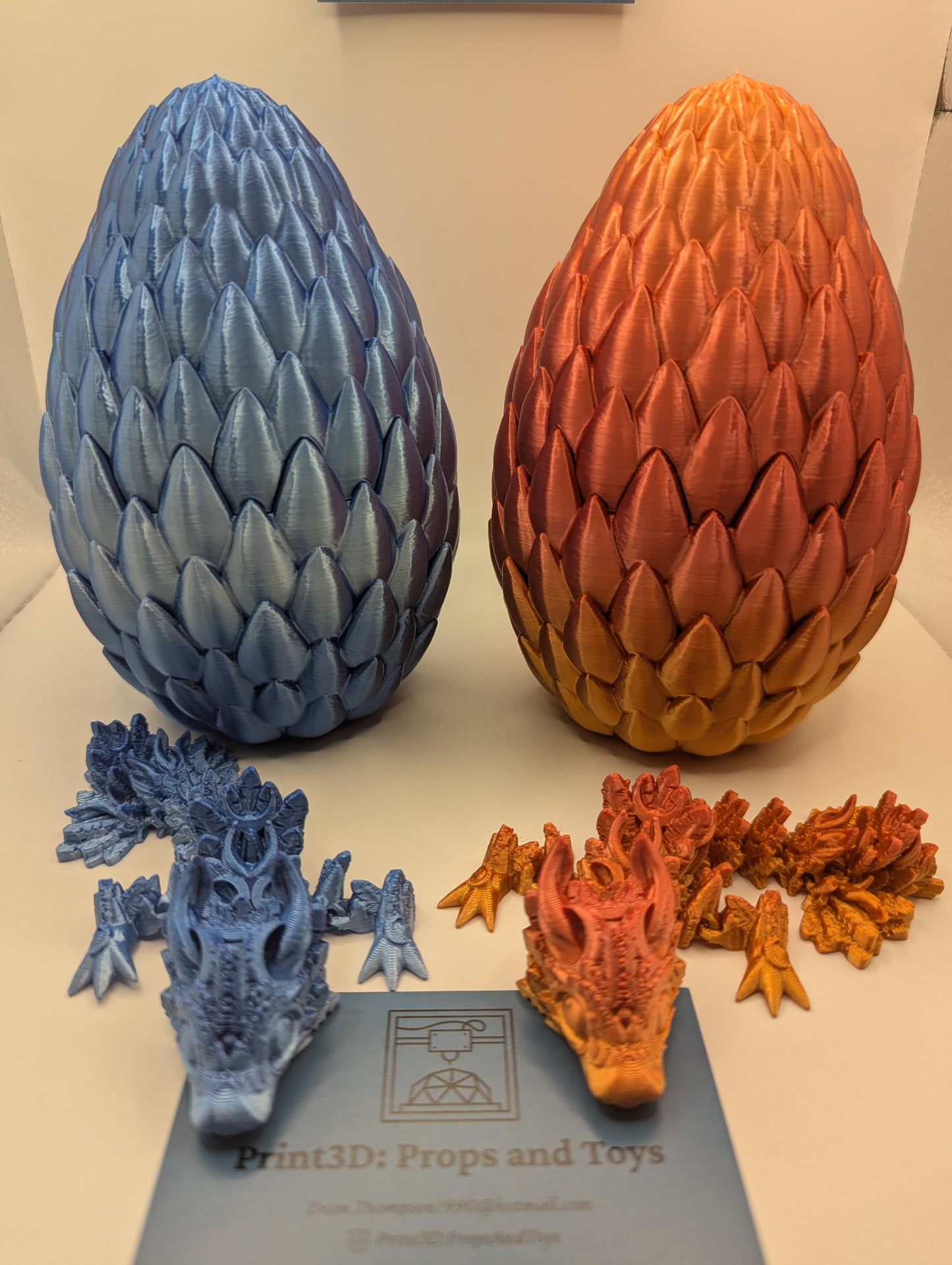 3D Printed Dragon Eggs with Matching Small Dragon